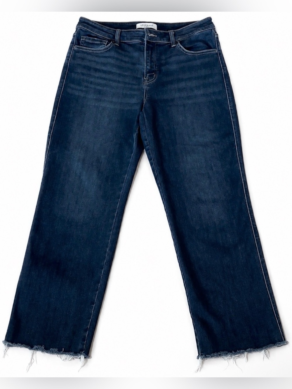 Lovervet Dark Blue Dark Wash Raw Hem Straight Leg Jeans For Women Size 30/11